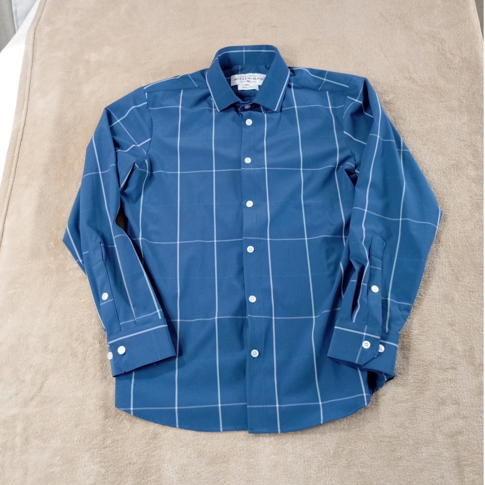 Mizzen+Main Leeward Collection Trim Fit Dress Shirt Men Medium Blue White LS EUC